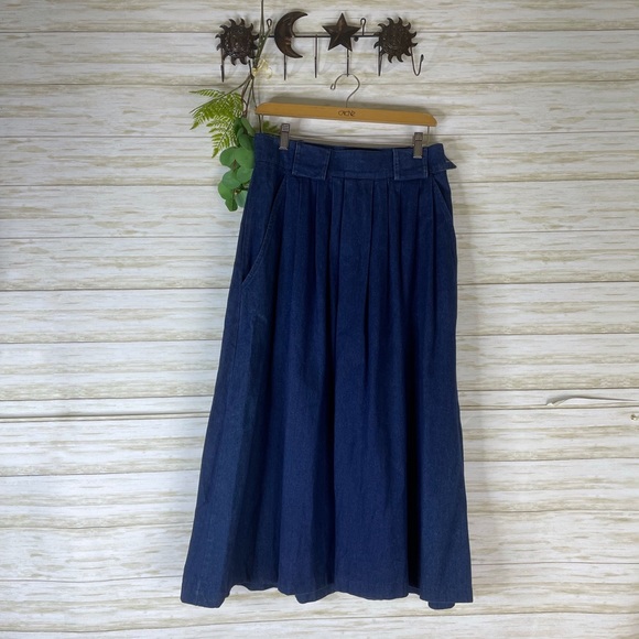 Vintage Denim Modest A Line Full Midi Skirt